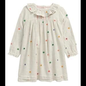 Mini Boden Cream Dress with Multicolor Floral Embroidery